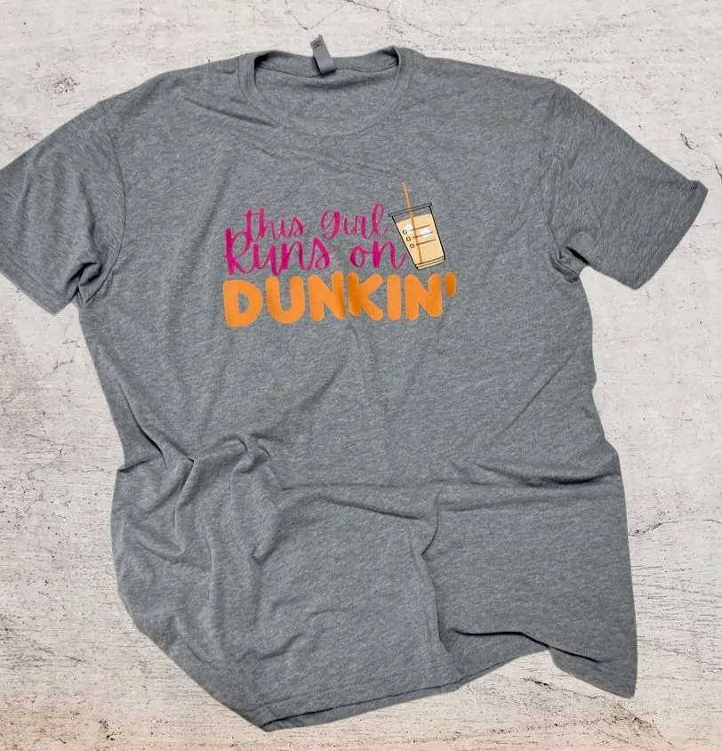 This Girl Runs on Dunkin Shirt. Coffee Lover Shirt. Iced Coffee Shirt. Dunkin Donuts Shirt. Girls love coffee. Coffee Lover Gift. sold by ThePopStyle