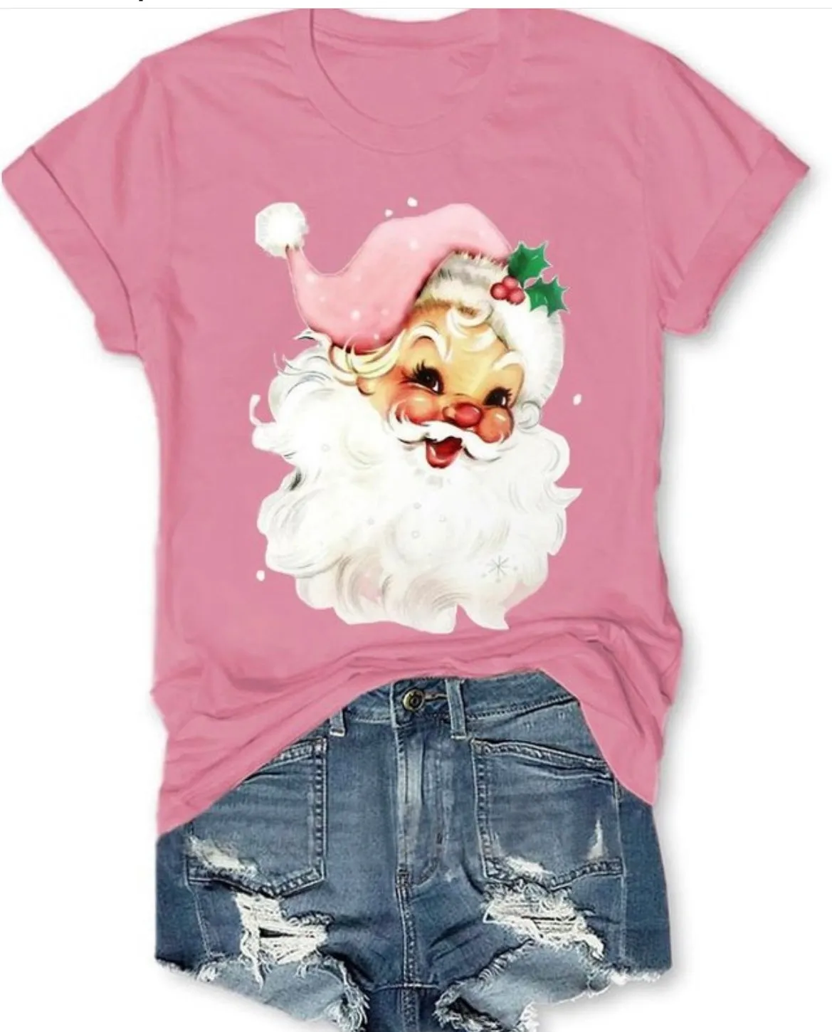 Vintage Happy Pink Santa T Shirt sold by ThePopStyle