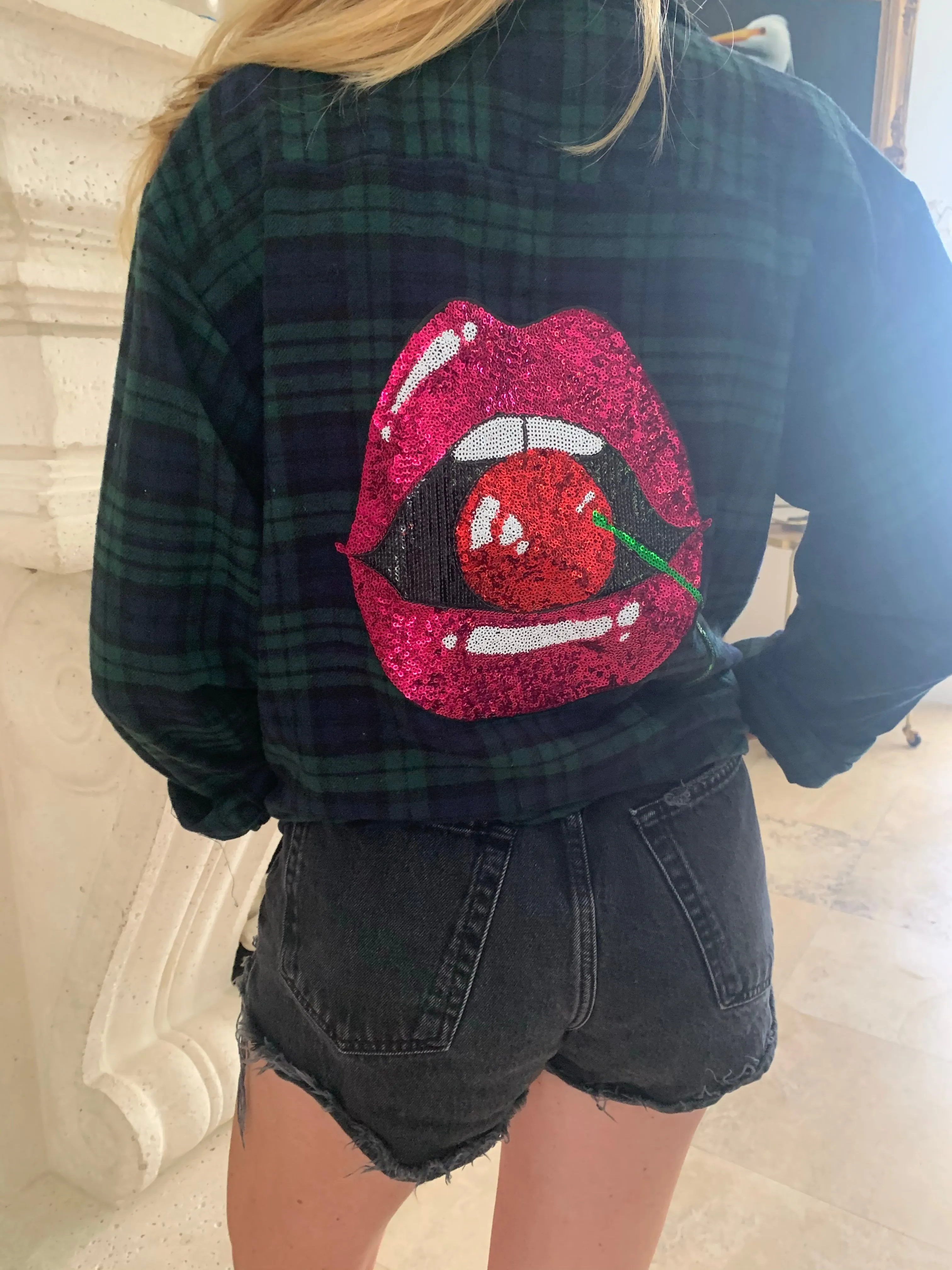 Vintage Flannel Cherry Lips Shirt sold by ThePopStyle product image thumbnail 4