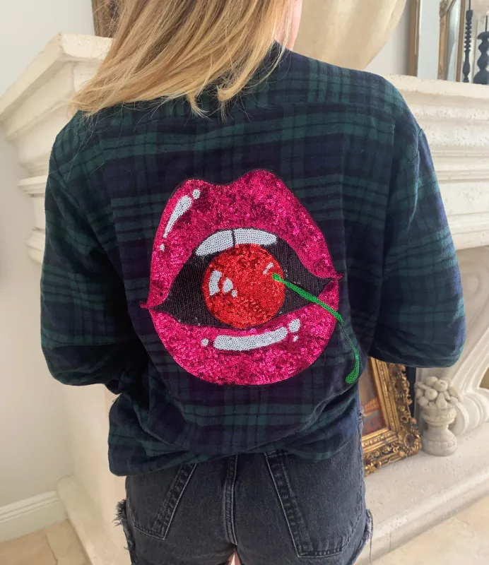 Vintage Flannel Cherry Lips Shirt made by ThePopStyle