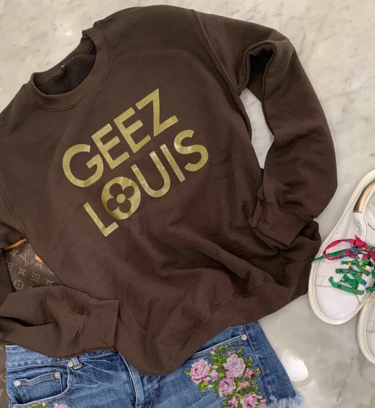 Geez Louis Chocolate Brown Pullover Sweatshirt sold by ThePopStyle