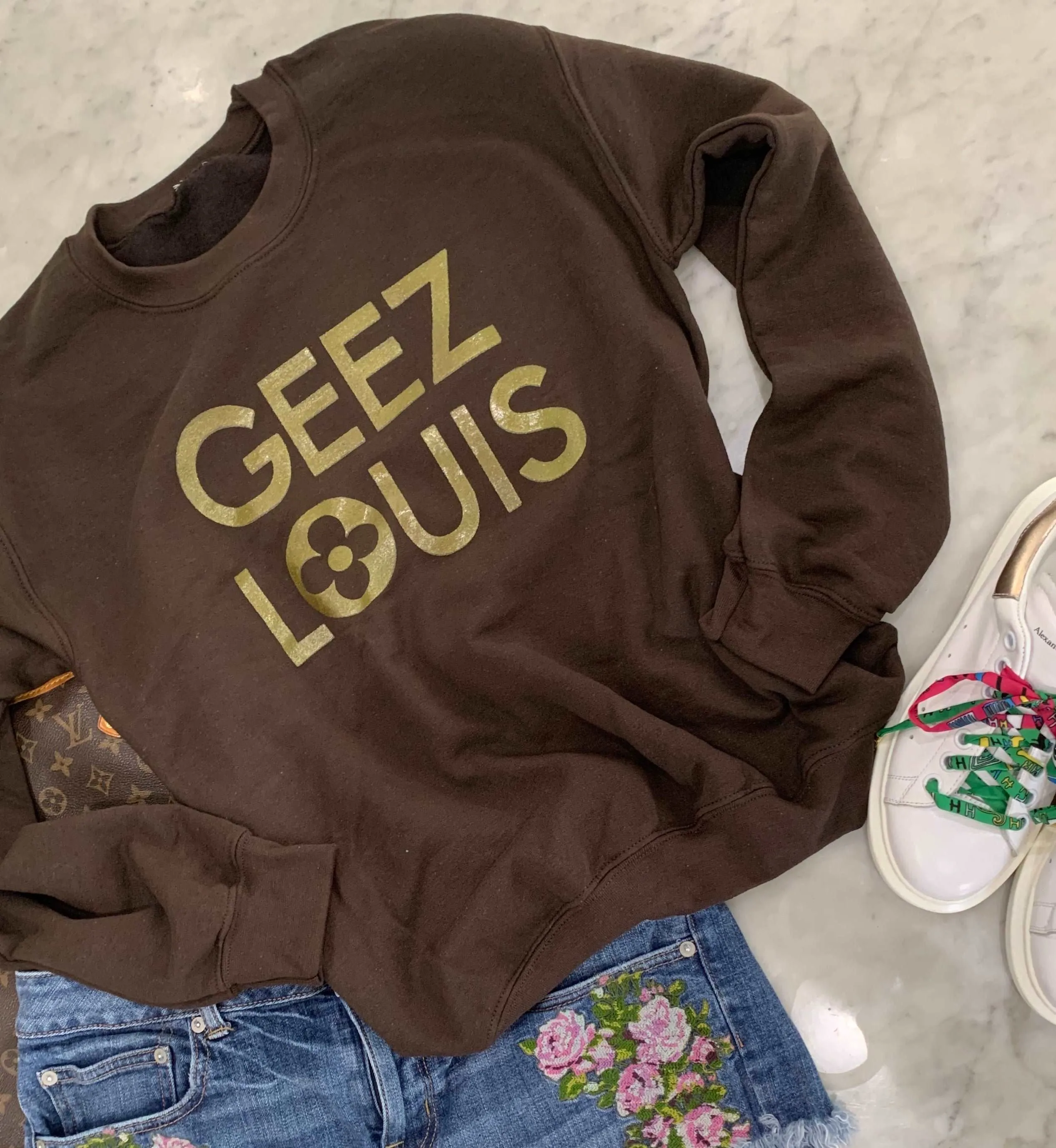 Geez Louis Chocolate Brown Pullover Sweatshirt sold by ThePopStyle