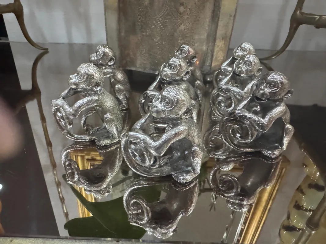 silver monkey napkin rings Chinoserie Napkin Rings vintage tablescape sold by ThePopStyle