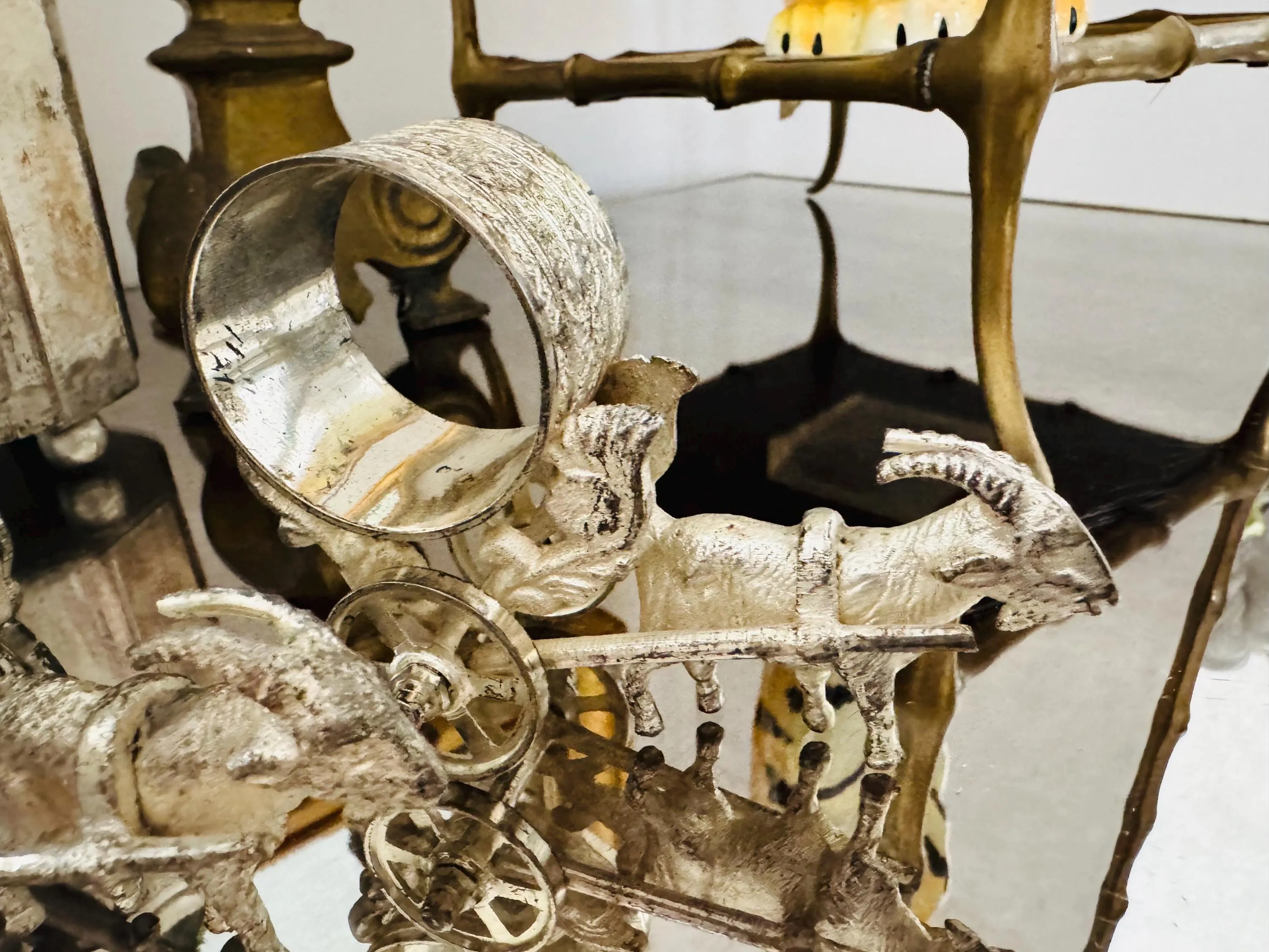 Antique Figural goats pulling carts set of 4 Victorian era silver plate sold by ThePopStyle product image thumbnail 2