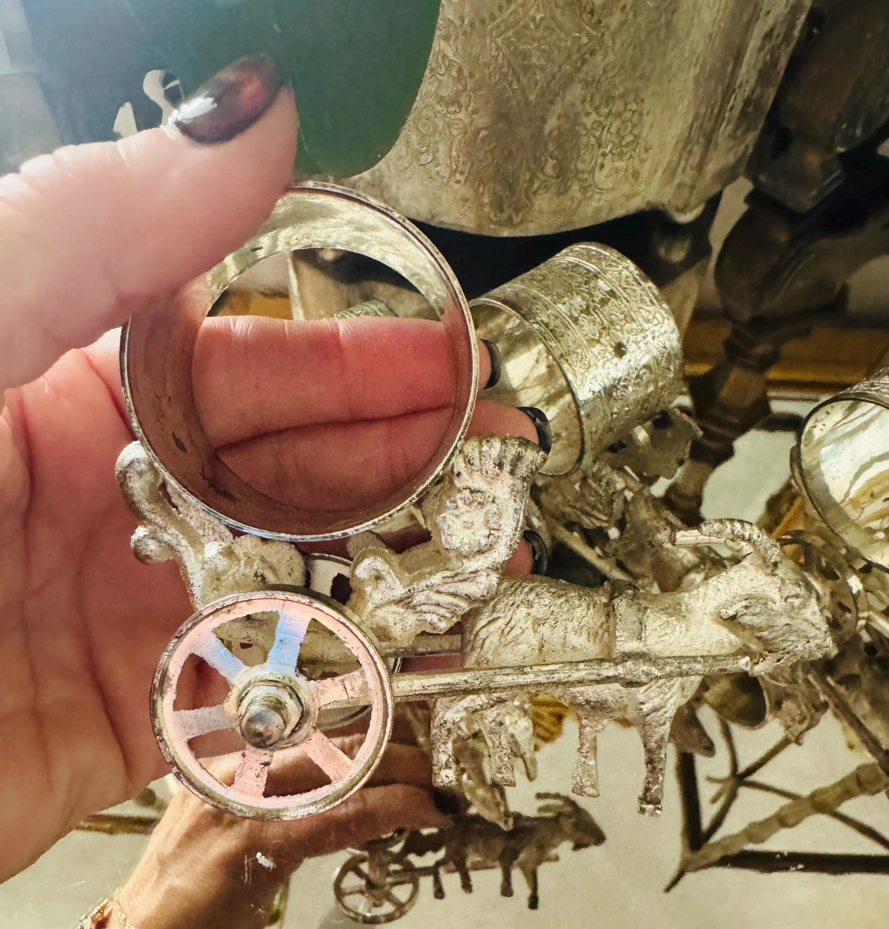 Antique Figural goats pulling carts set of 4 Victorian era silver plate sold by ThePopStyle product image thumbnail 3