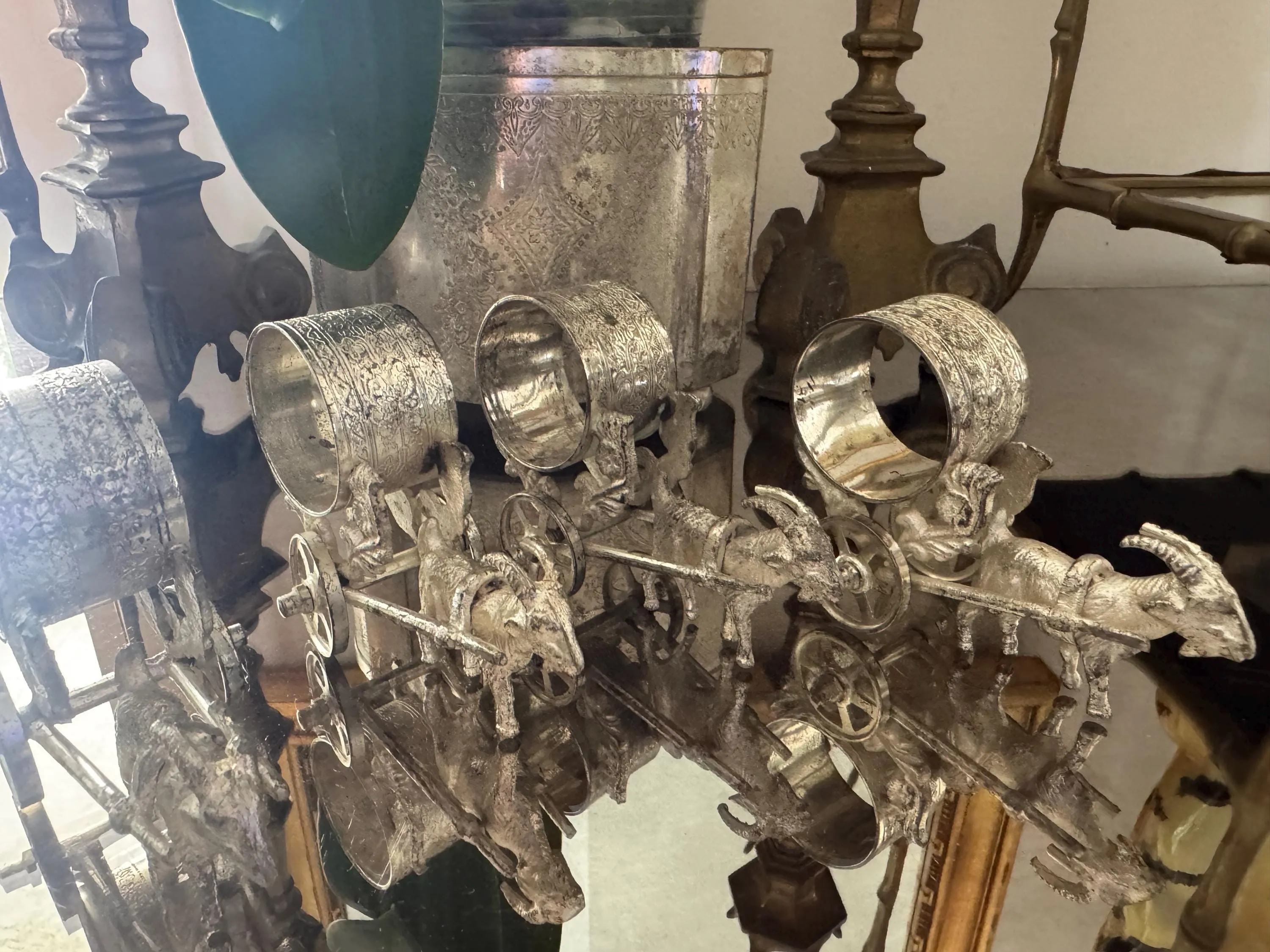 Antique Figural goats pulling carts set of 4 Victorian era silver plate sold by ThePopStyle