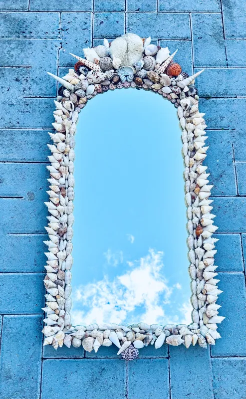 Shell Mirror Vintage Shell wood mirror Beautiful palm beach decor made by ThePopStyle