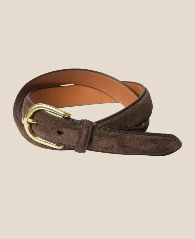 HORSESHOE BUCKLE SLIM SUEDE LEATHER BELT sold by Kamakura
