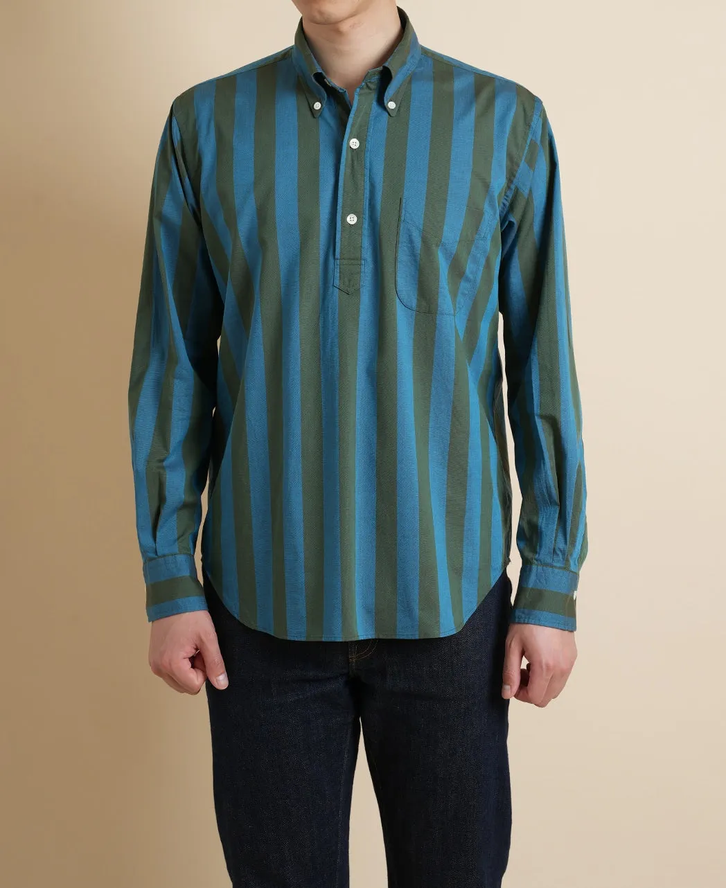 Vintage Ivy Olive green and Blue Stripe Popover sold by Kamakura product image thumbnail 3