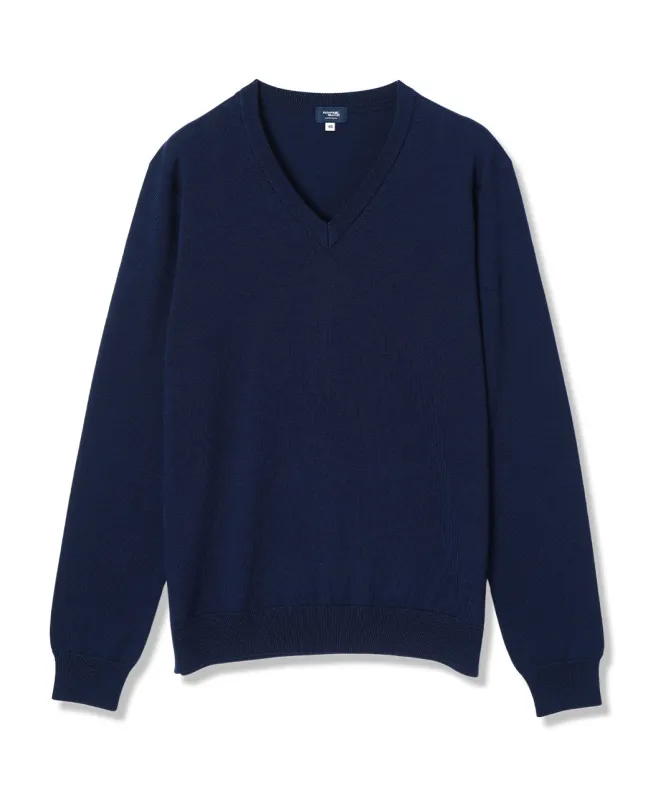 V-NECK KNIT SWEATER 12 Gauge Super Extra Fine Merino sold by Kamakura