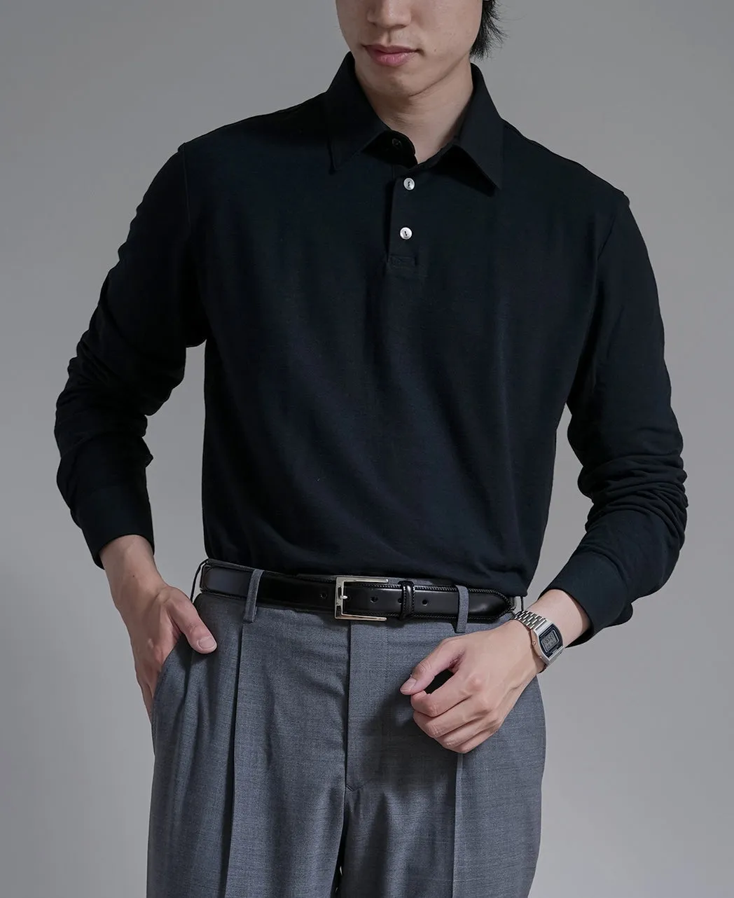 Long-sleeve high-twist cotton polo sold by Kamakura product image thumbnail 4