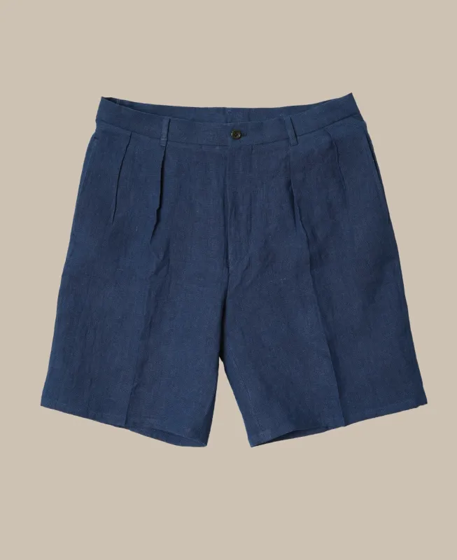 EXTRA HEAVY NAVY BLUE LINEN SHORT PANTS sold by Kamakura