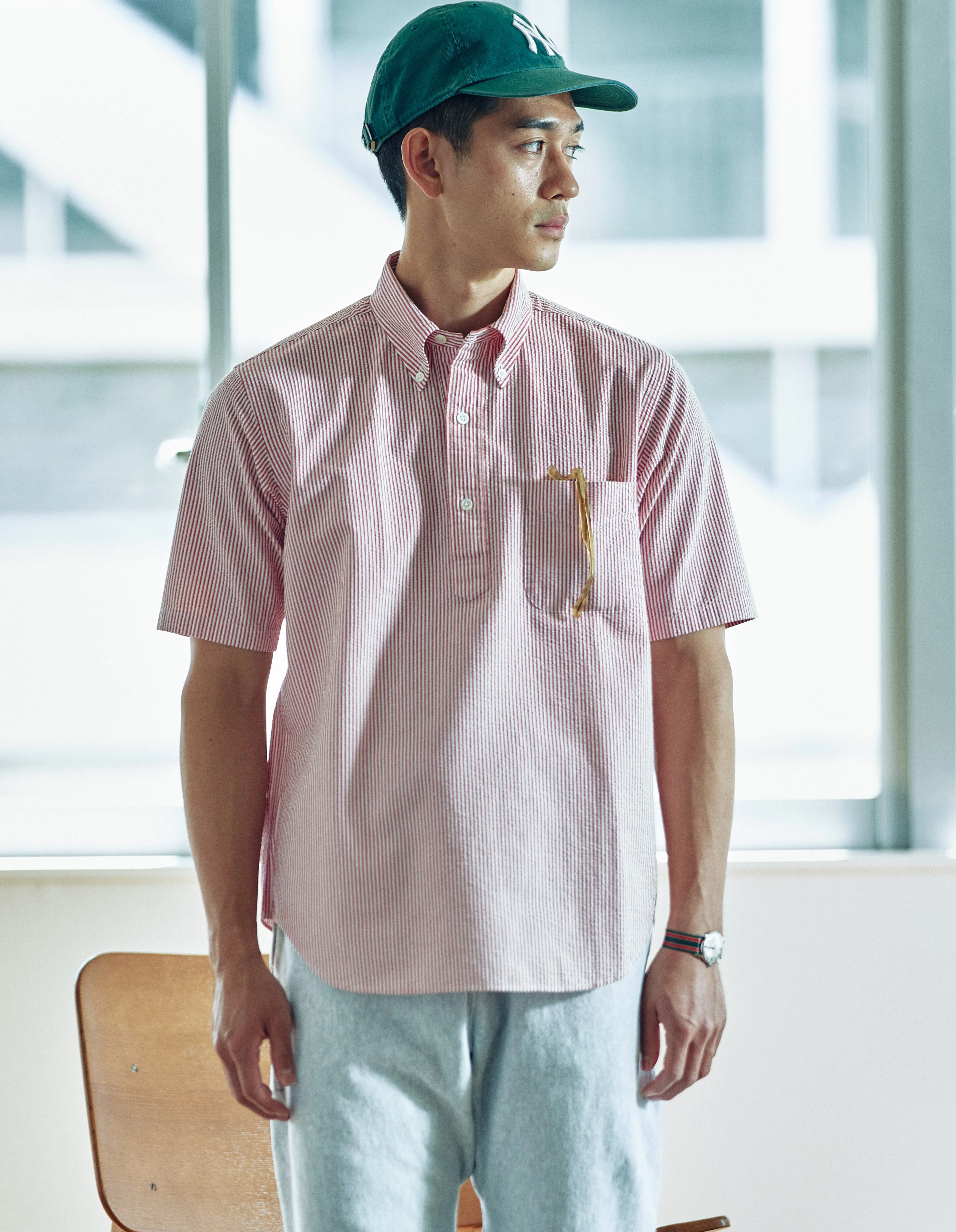 VINTAGE IVY BD POPOVER RED SEERSUCKER STRIPE sold by Kamakura product image thumbnail 4