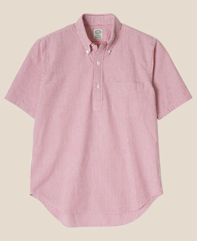 VINTAGE IVY BD POPOVER RED SEERSUCKER STRIPE sold by Kamakura