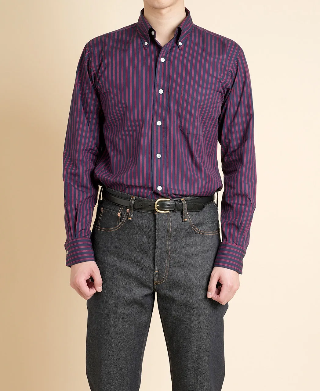 【Final Sale】VINTAGE IVY NAVY BLUE WITH RED TRACKED STRIPE BUTTON-DOWN sold by Kamakura product image thumbnail 2