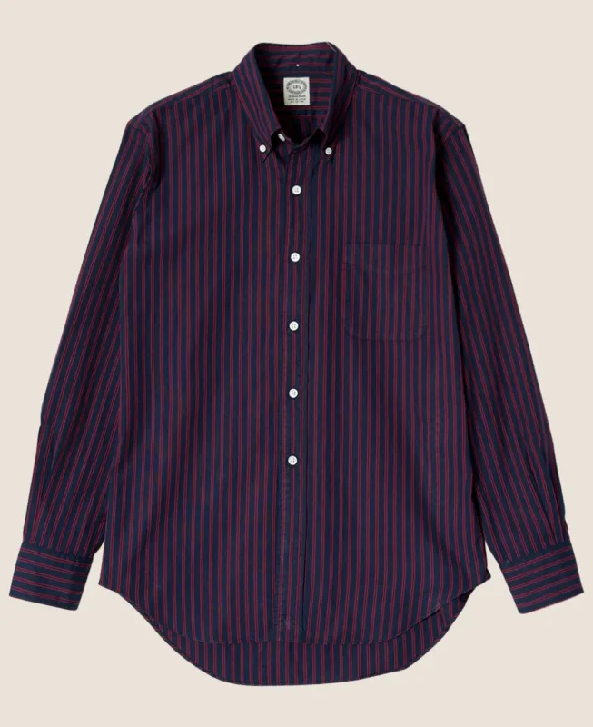 VINTAGE IVY NAVY BLUE WITH RED TRACKED STRIPE BUTTON-DOWN sold by Kamakura