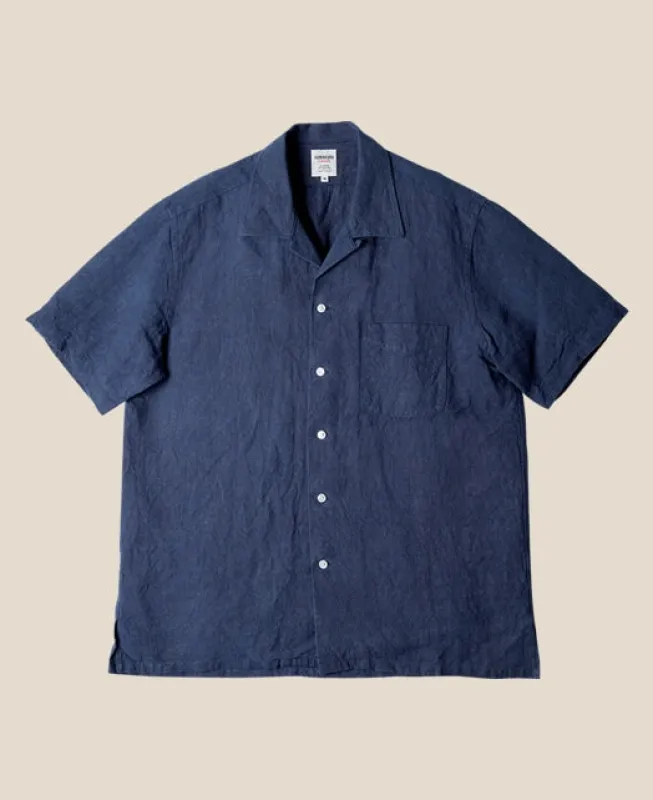 Shonan - Open-collar Extra-heavy Linen Shirt sold by Kamakura