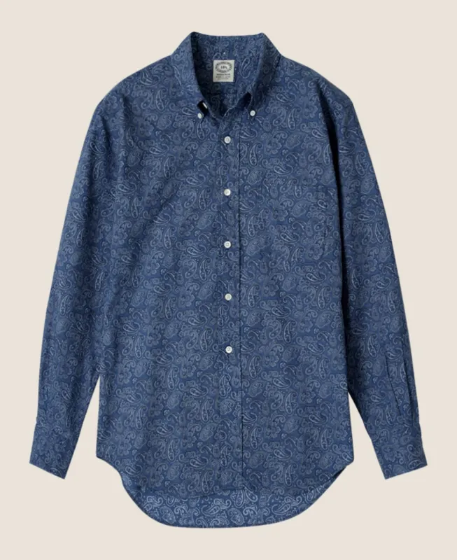 Vintage Ivy Blue Paisley Print Shirt made by Kamakura