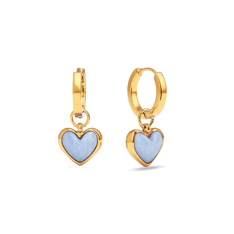 Light Blue Lace Agate Heart Huggies (Gold) - Worth £65 sold by Abbott Lyon