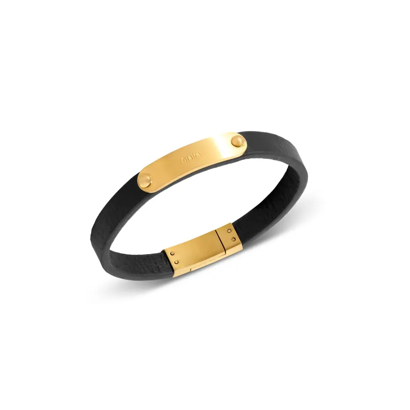 Custom Handwritten Men's Leather Bracelet (Gold) sold by Abbott Lyon