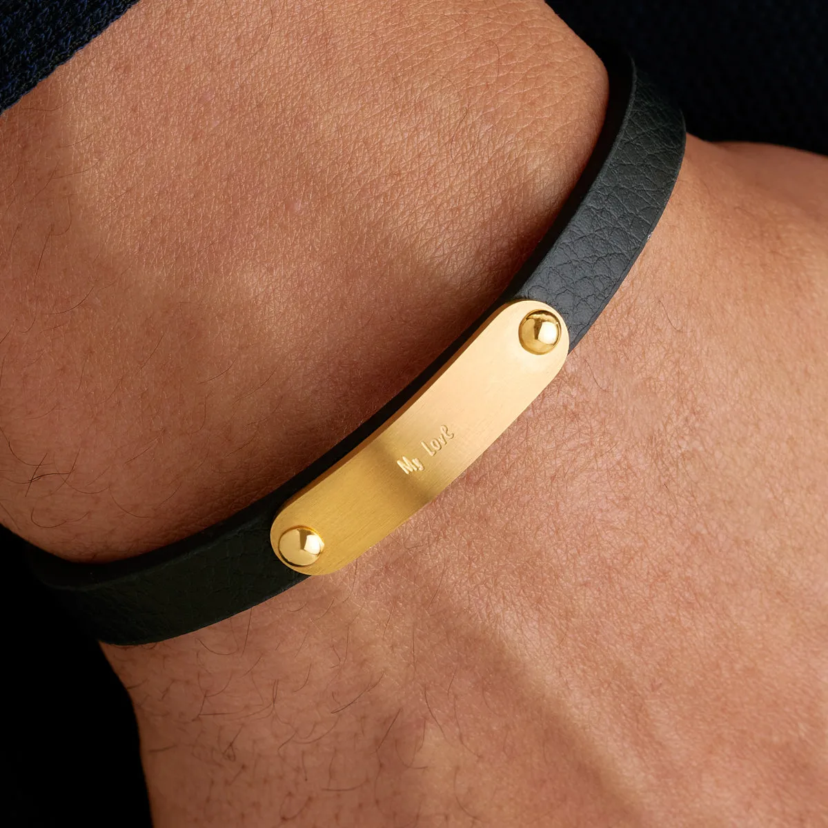 Custom Handwritten Men's Leather Bracelet (Gold) sold by Abbott Lyon product image thumbnail 2