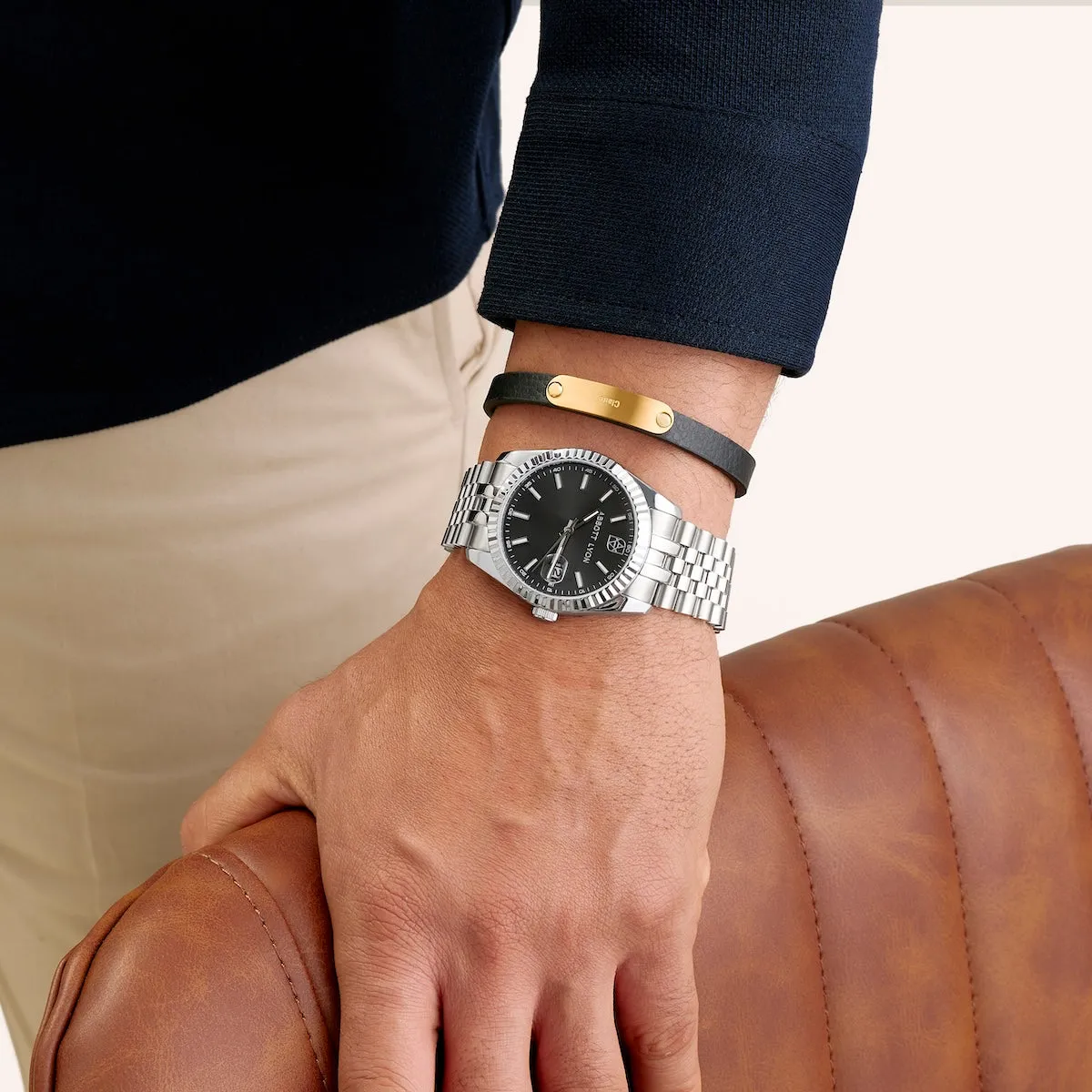Custom Handwritten Men's Leather Bracelet (Gold) sold by Abbott Lyon product image thumbnail 5