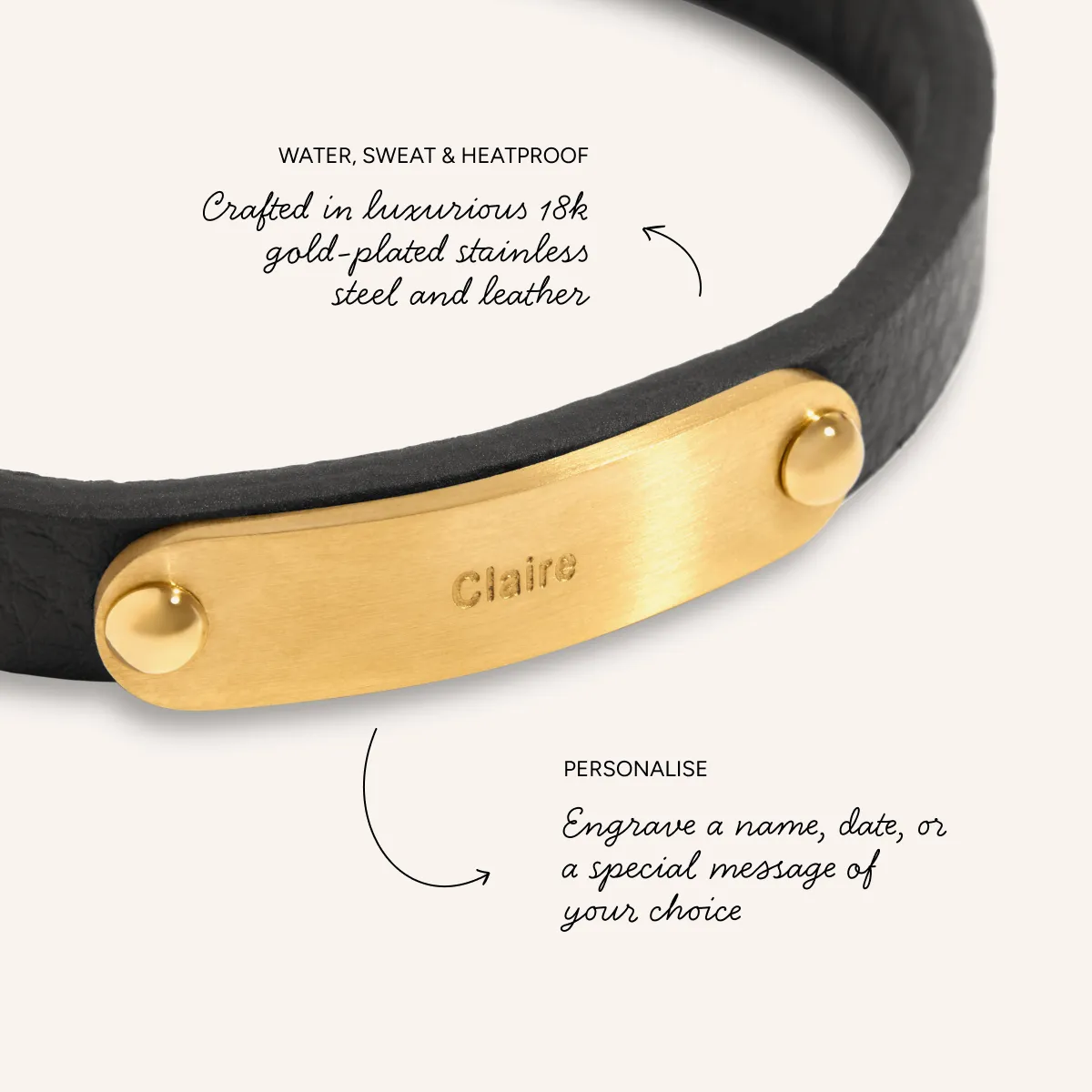 Custom Handwritten Men's Leather Bracelet (Gold) sold by Abbott Lyon product image thumbnail 3