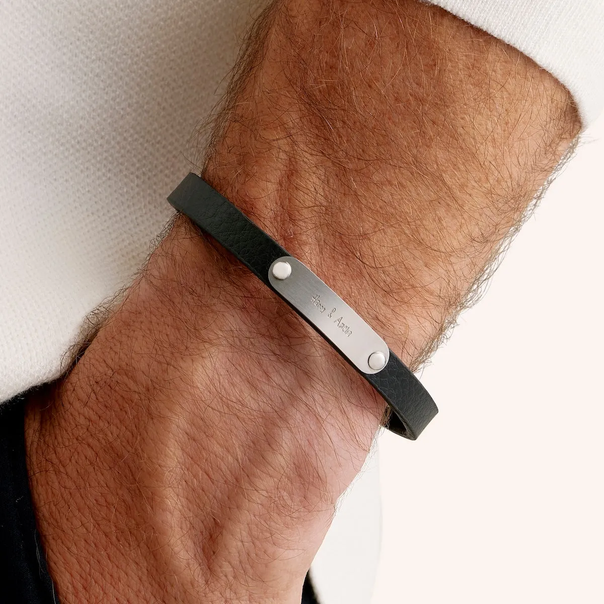 Custom Handwritten Men's Leather Bracelet (Silver) sold by Abbott Lyon product image thumbnail 2