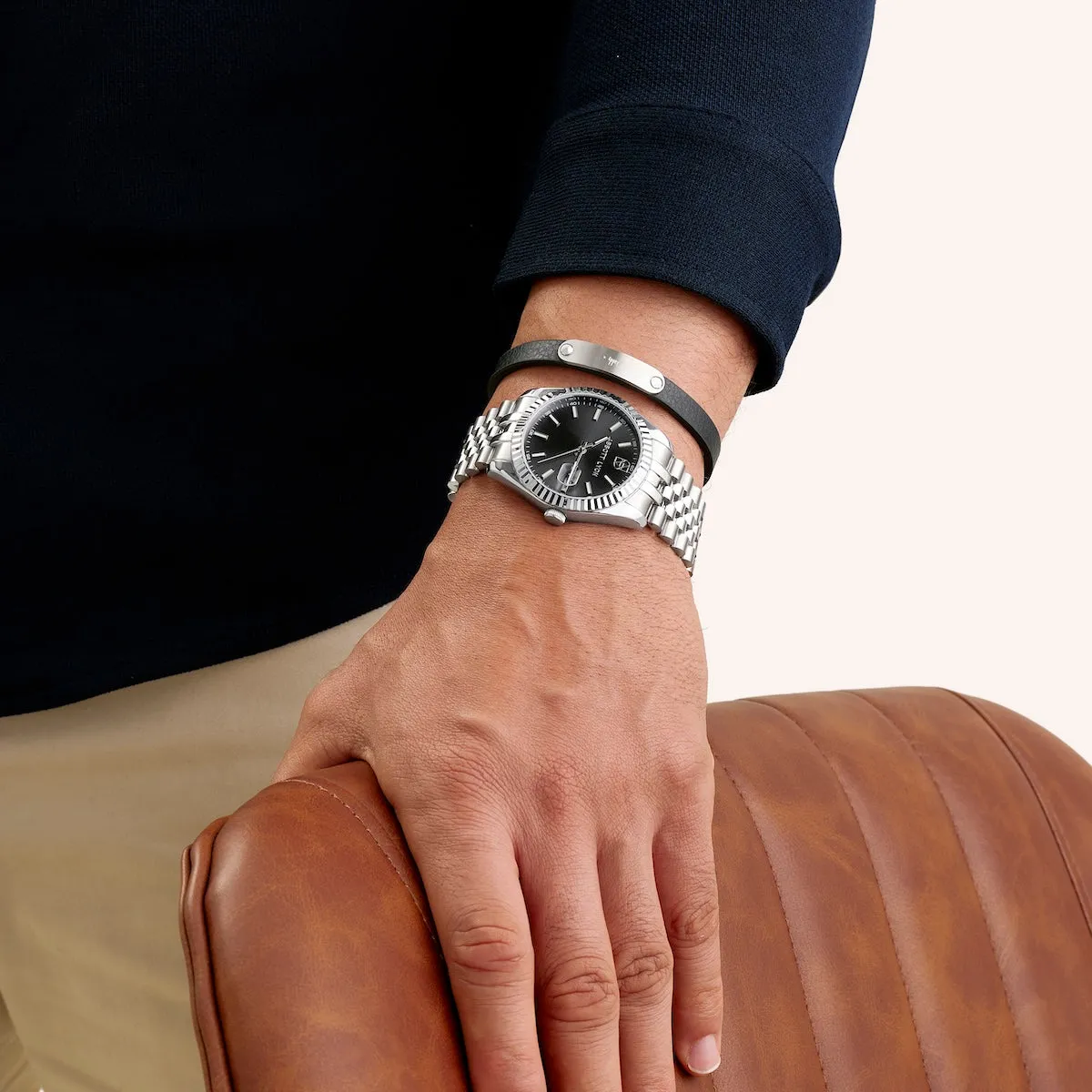 Custom Handwritten Men's Leather Bracelet (Silver) sold by Abbott Lyon product image thumbnail 5