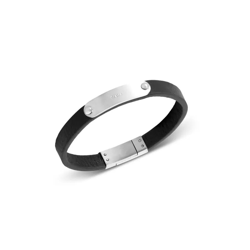 Custom Handwritten Men's Leather Bracelet (Silver) sold by Abbott Lyon