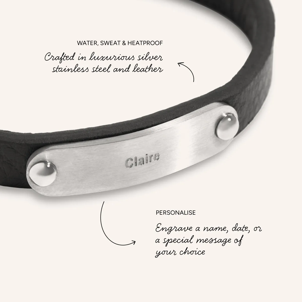 Custom Handwritten Men's Leather Bracelet (Silver) sold by Abbott Lyon product image thumbnail 3