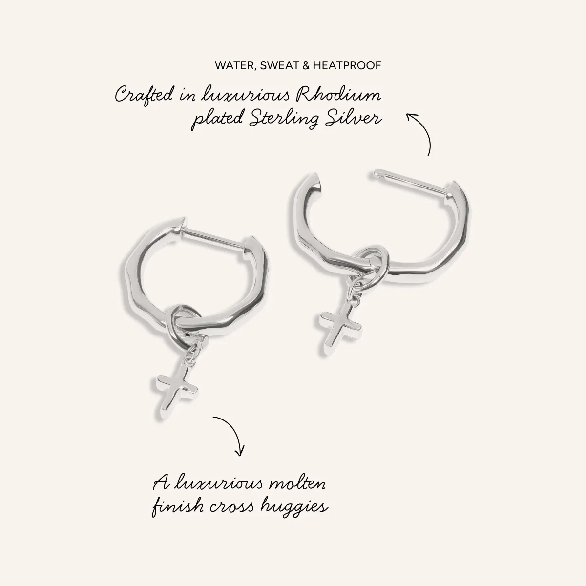 Fine Molten Cross Huggie Earrings (Silver) sold by Abbott Lyon product image thumbnail 3