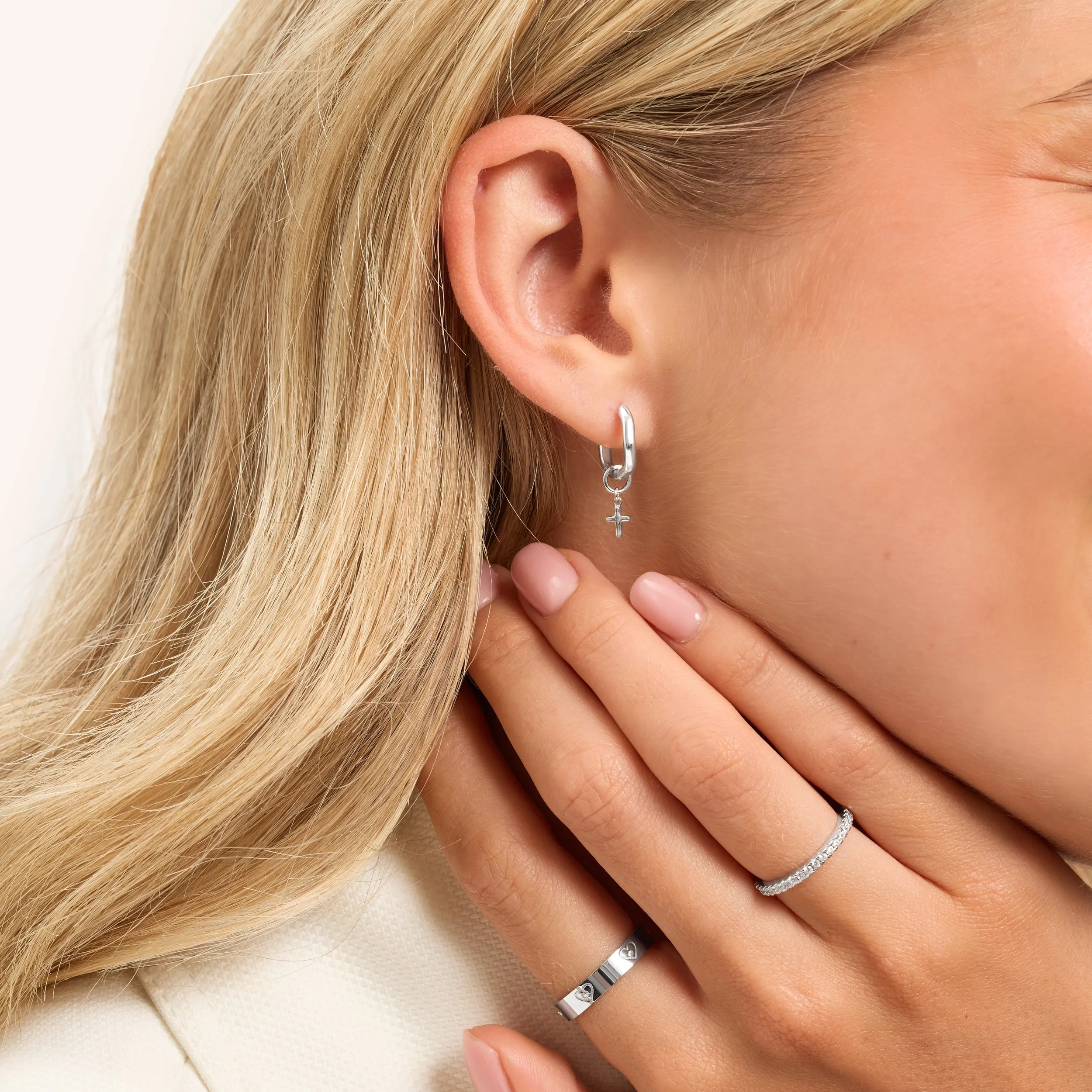 Fine Molten Cross Huggie Earrings (Silver) sold by Abbott Lyon product image thumbnail 4