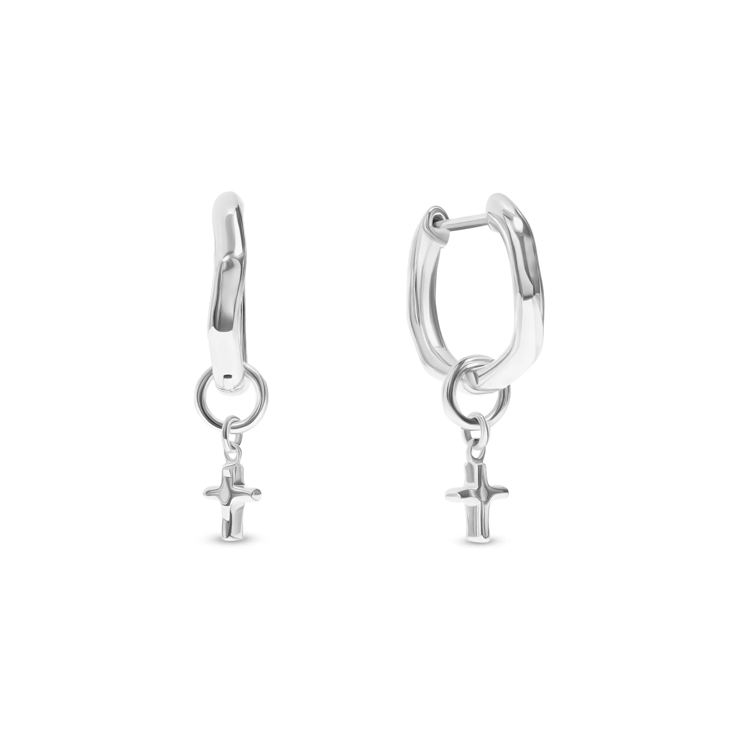 Fine Molten Cross Huggie Earrings (Silver) sold by Abbott Lyon