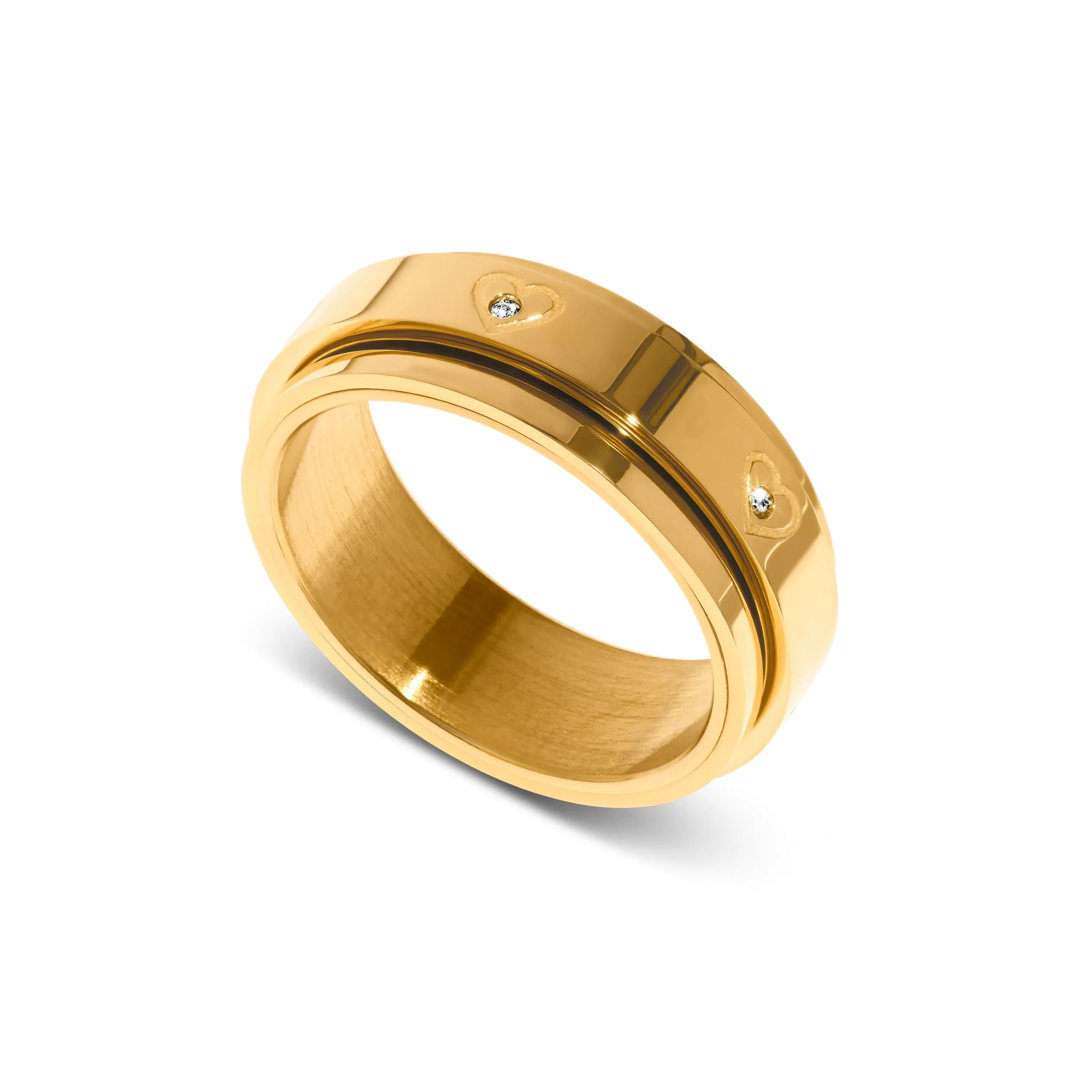 Crystal Heart Kinetic Fidget Ring (Gold) sold by Abbott Lyon