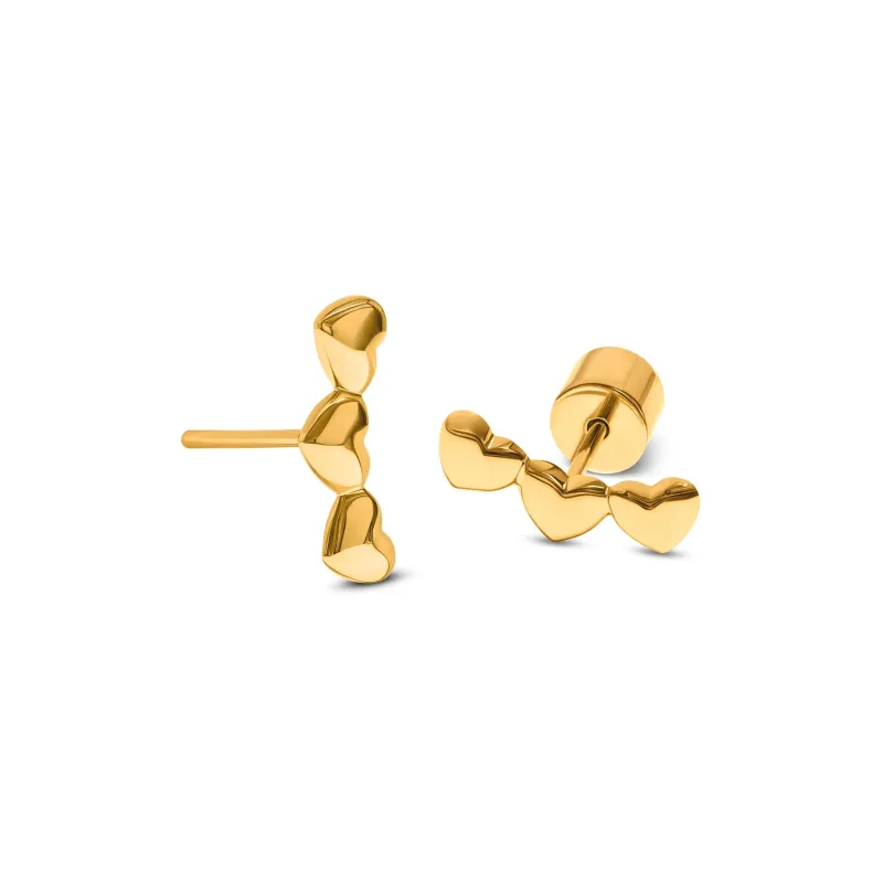 Triple Heart Climber Earrings (Gold) made by Abbott Lyon