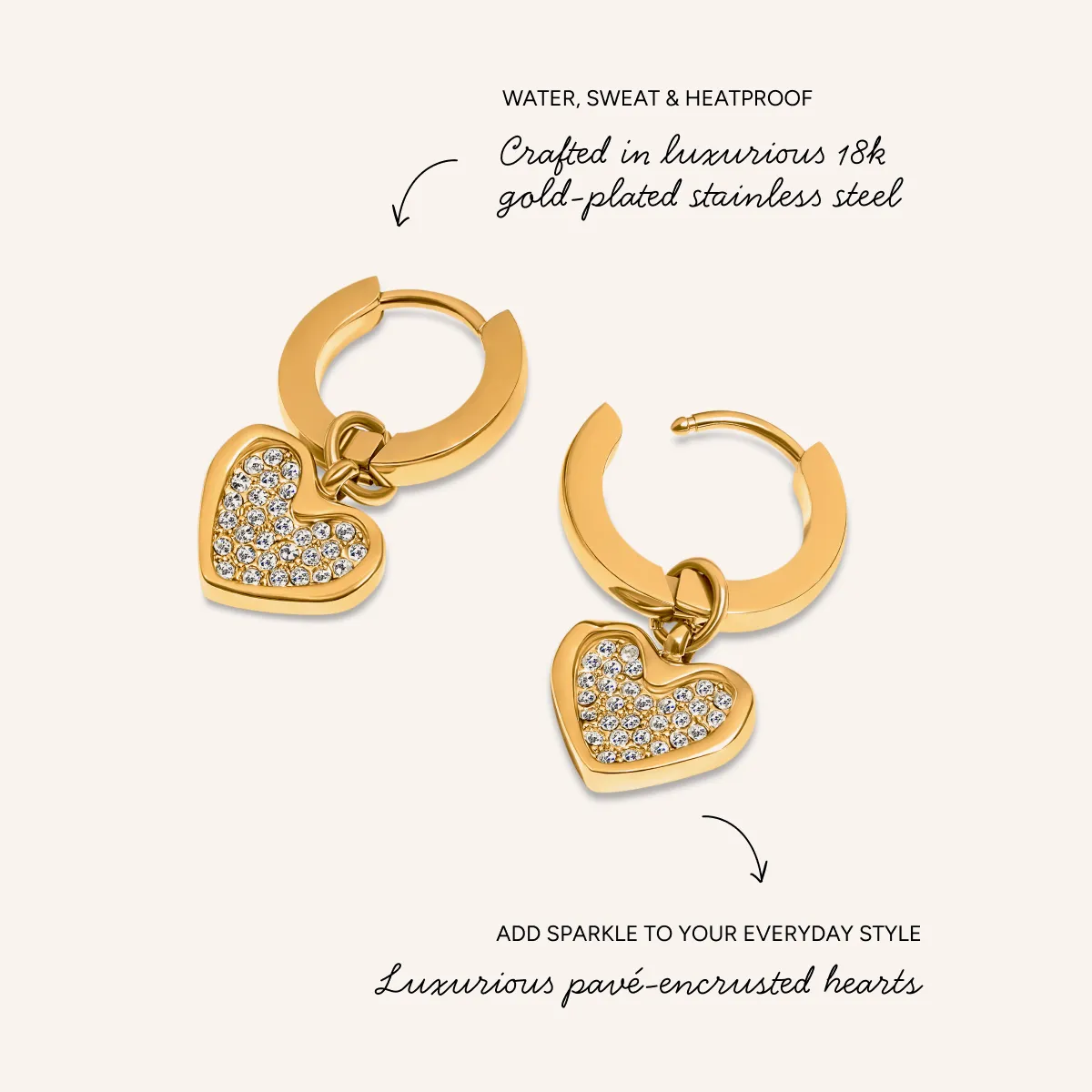 Pavé Heart Huggie Earrings (Gold) sold by Abbott Lyon product image thumbnail 3