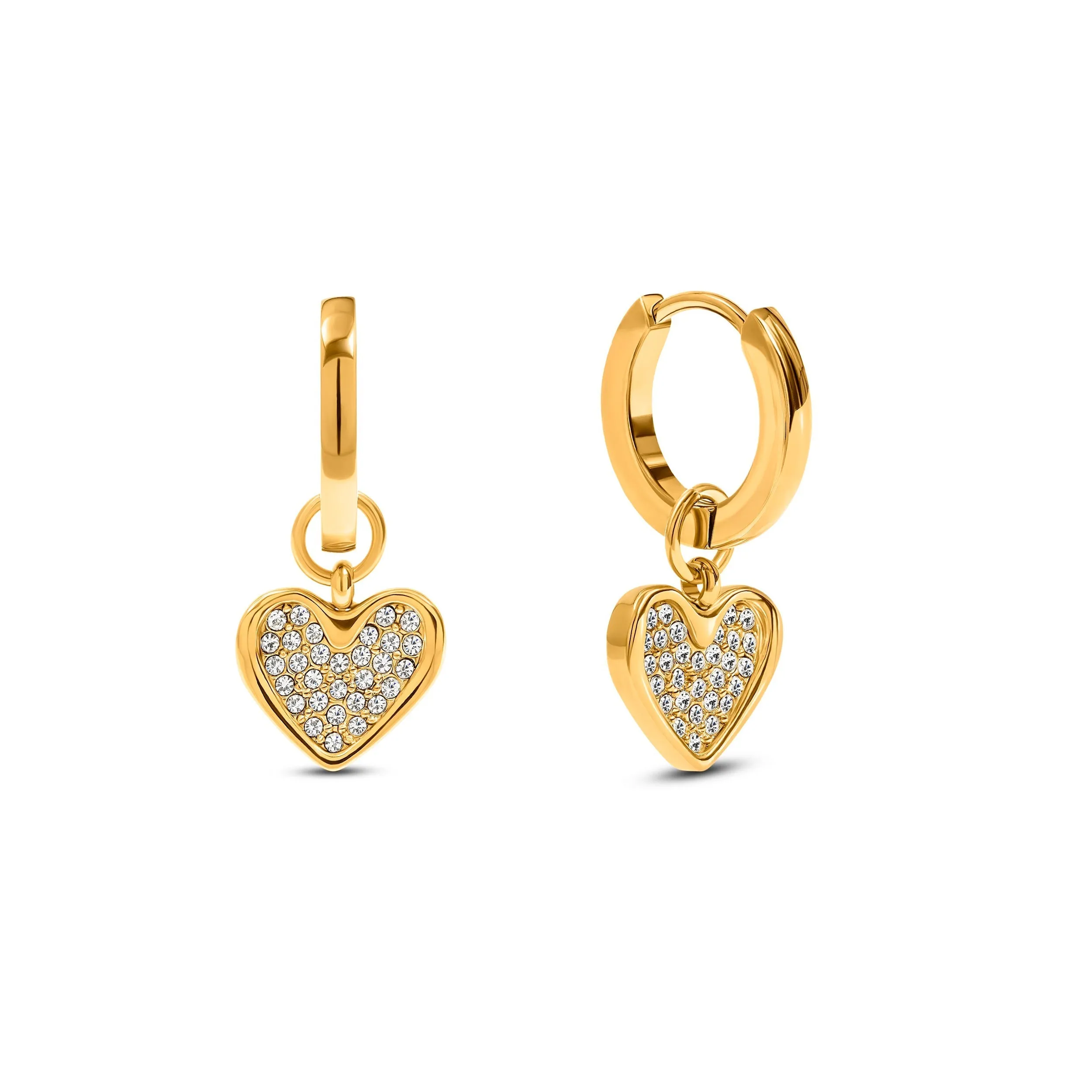 Pavé Heart Huggie Earrings (Gold) sold by Abbott Lyon