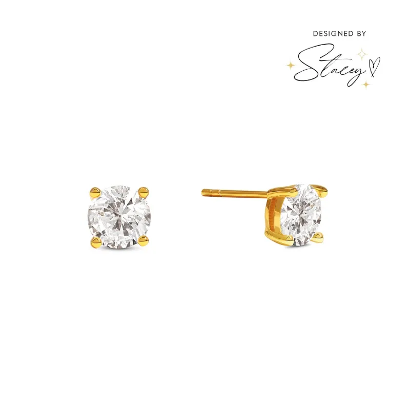 Round Solitaire Stud Earrings 1ct (Gold) sold by Abbott Lyon