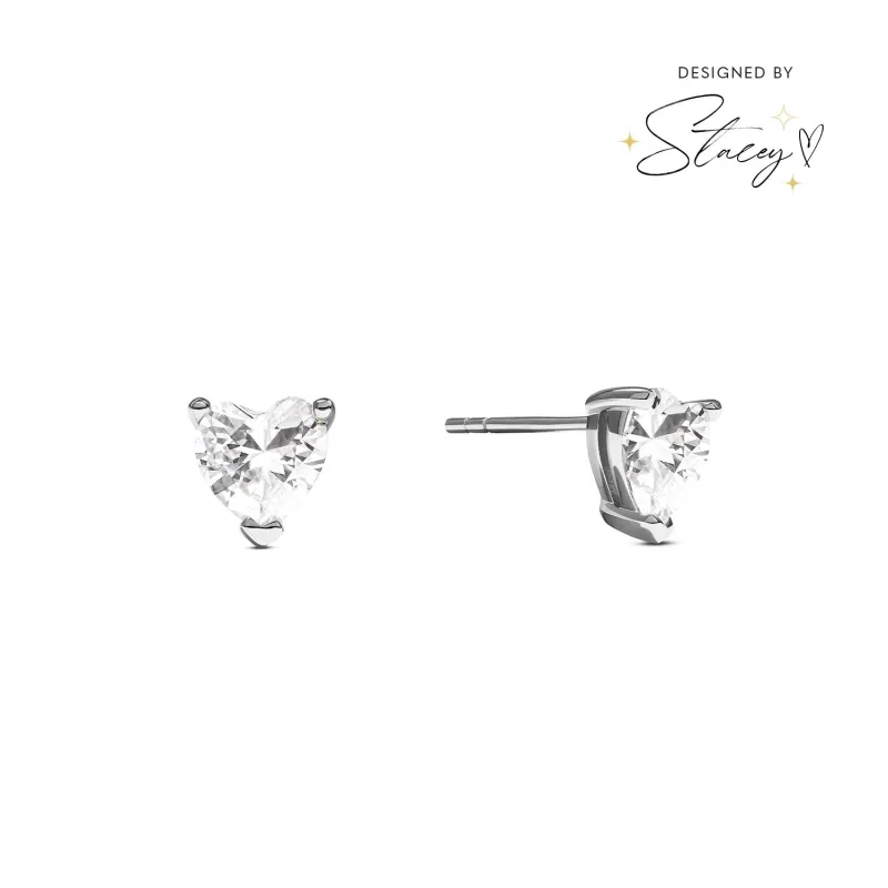 Heart Solitaire Stud Earrings 1ct (Silver) sold by Abbott Lyon