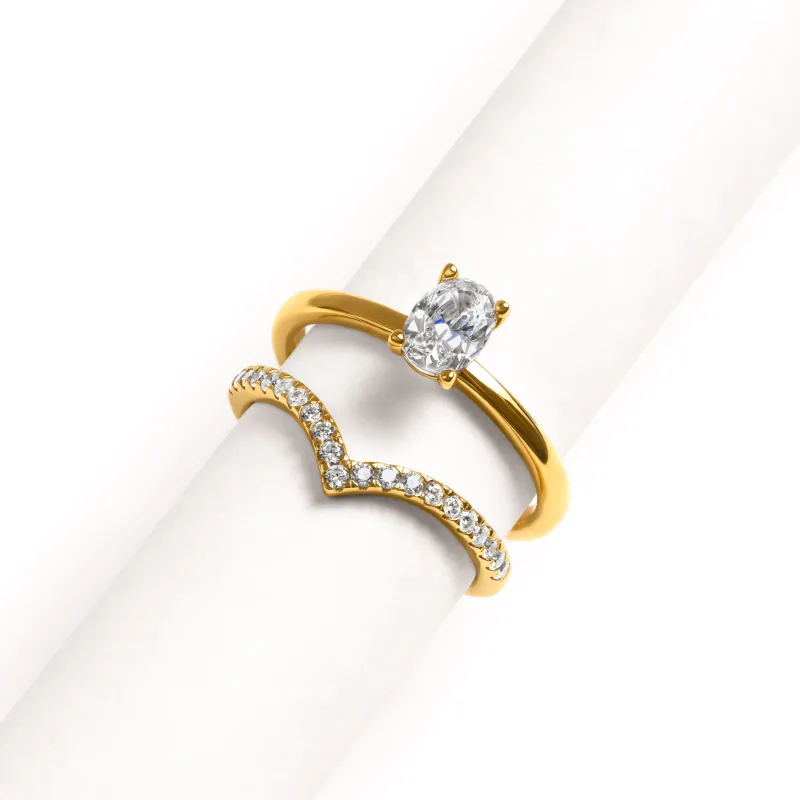 Oval Ring & Wishbone Stacking Set (Gold) sold by Abbott Lyon