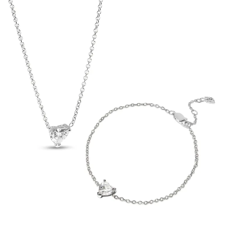 Heart Bracelet & Necklace Set (Silver) made by Abbott Lyon