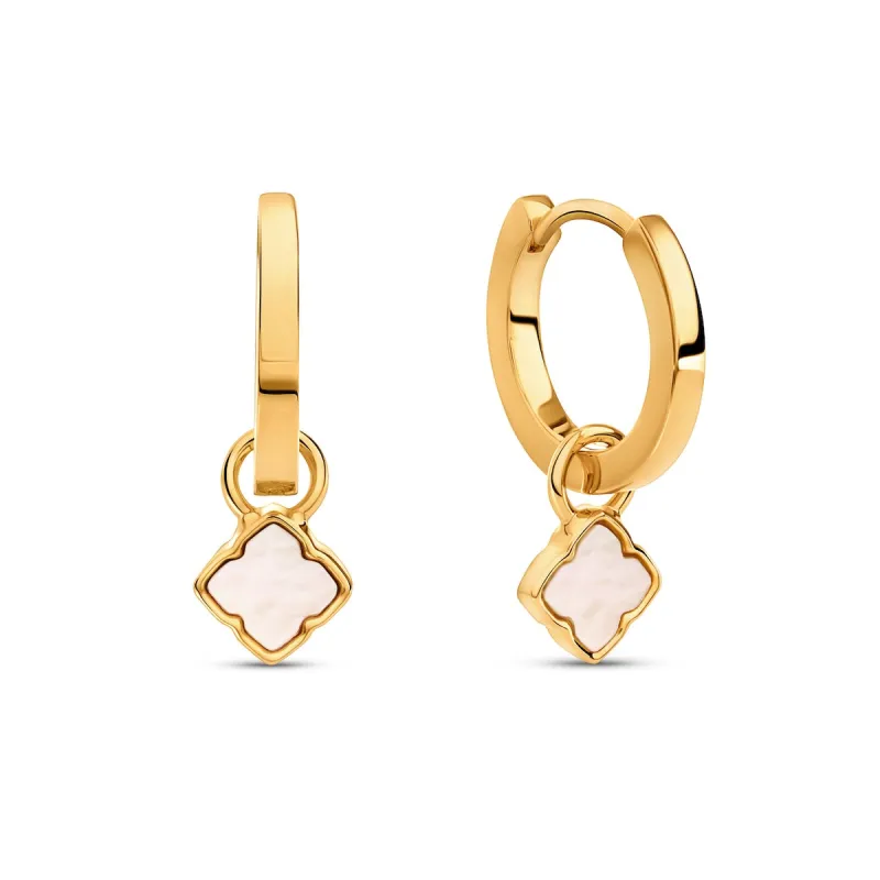 Fine Mini Pearl Clover Huggie Earrings (Gold) sold by Abbott Lyon