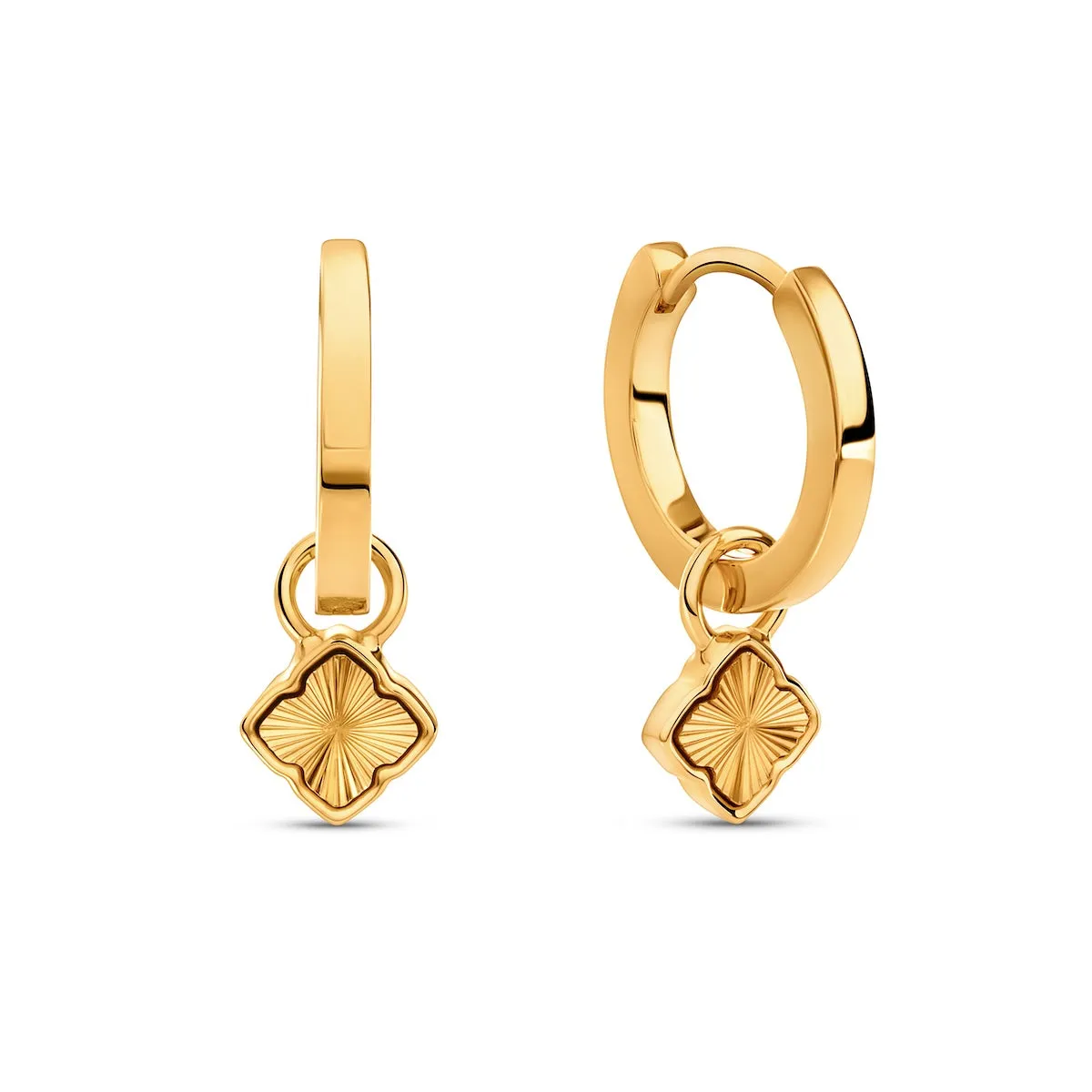 Fine Mini Fluted Clover Huggie Earrings (Gold) sold by Abbott Lyon
