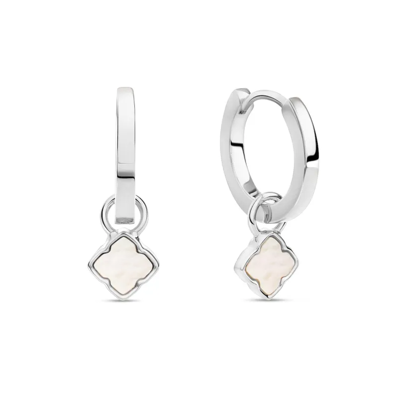 Fine Mini Pearl Clover Huggie Earrings (Silver) sold by Abbott Lyon