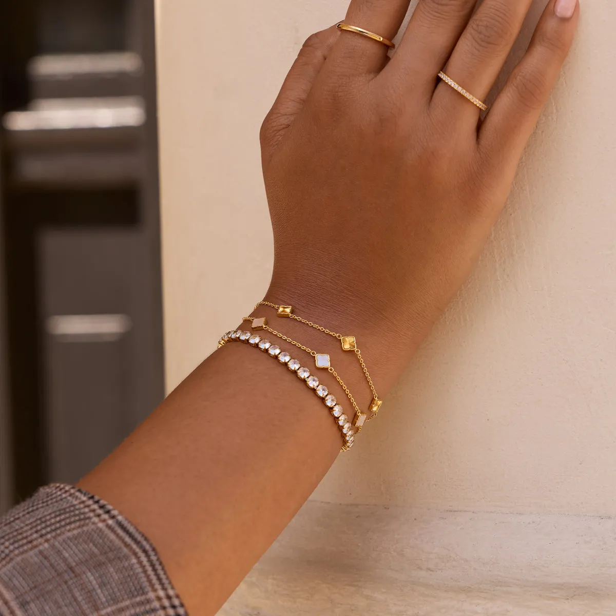 Fine Mini Pearl & Fluted Clover Bracelet Set (Gold) sold by Abbott Lyon product image thumbnail 5