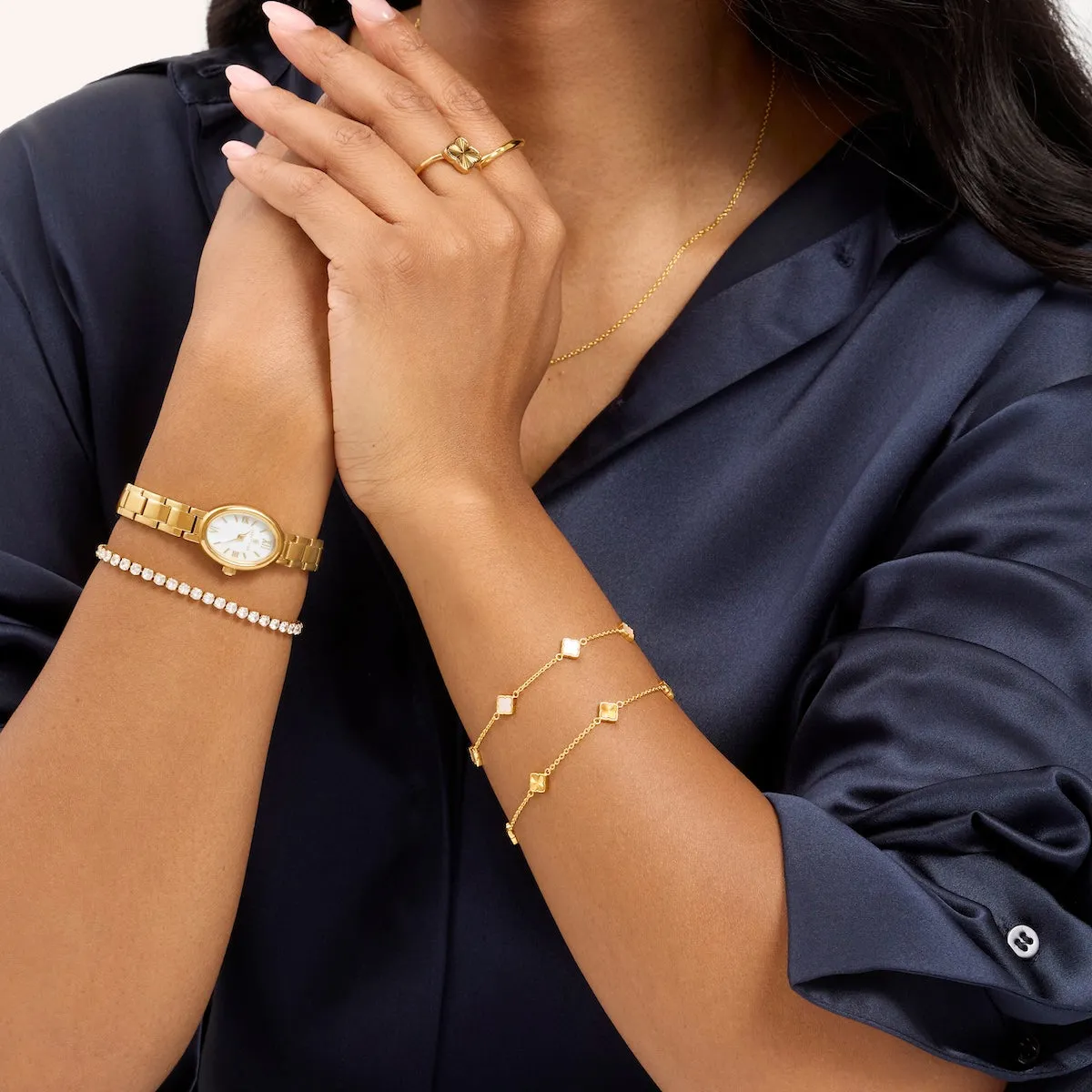 Fine Mini Pearl & Fluted Clover Bracelet Set (Gold) sold by Abbott Lyon product image thumbnail 3