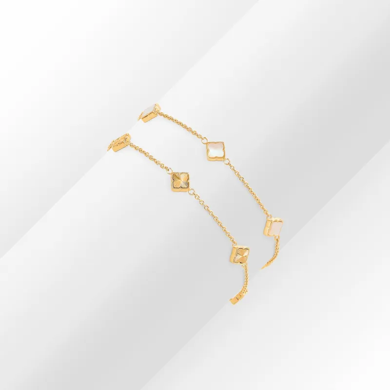 Fine Mini Pearl & Fluted Clover Bracelet Set (Gold) made by Abbott Lyon