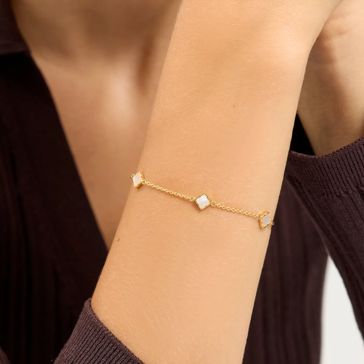 Fine Mini Pearl Multi Clover Bracelet (Gold) sold by Abbott Lyon product image thumbnail 2