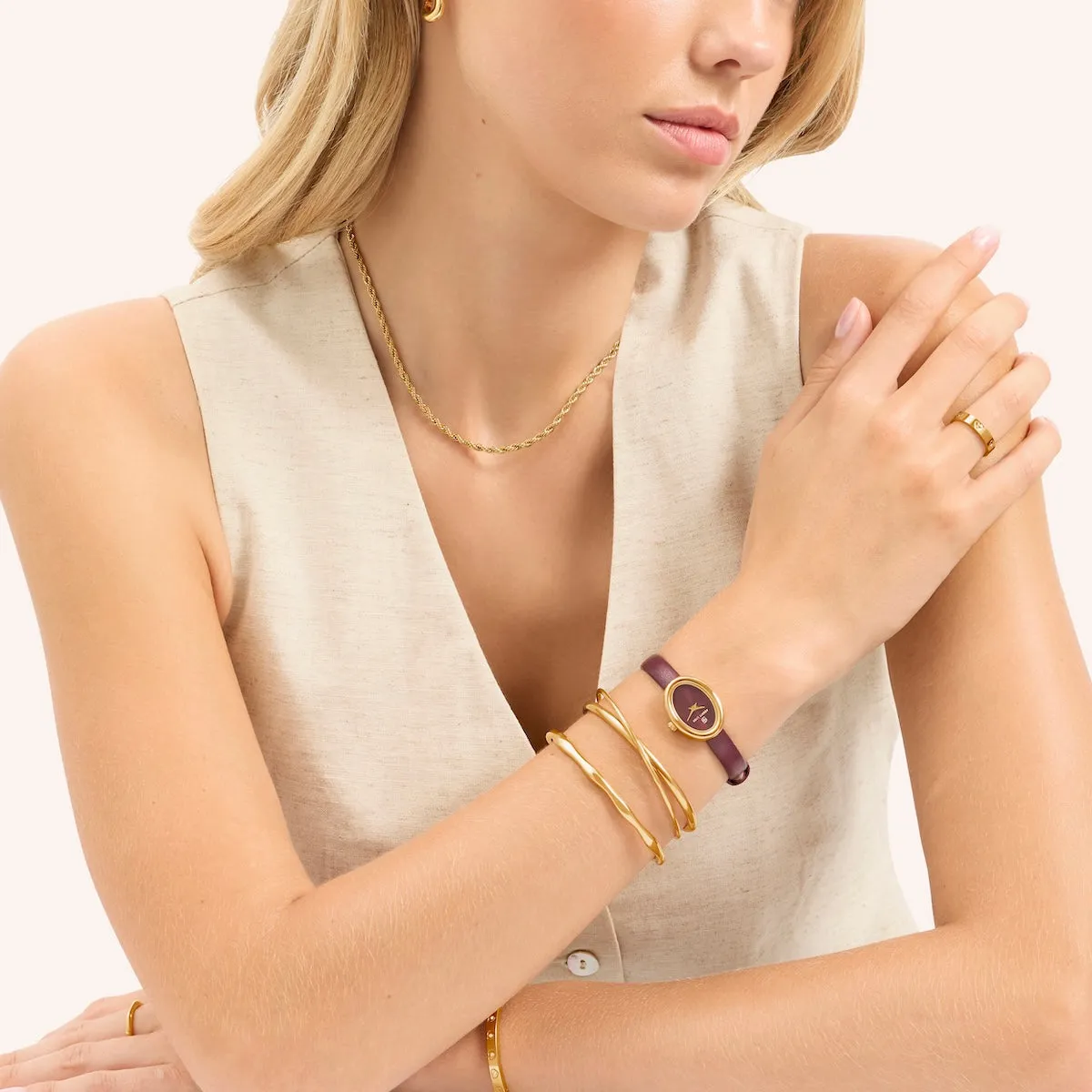 Monroe Leather Watch & Bangle Set (Burgundy/Gold) sold by Abbott Lyon product image thumbnail 3